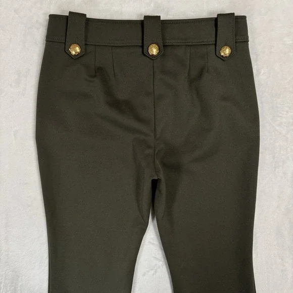 WHBM Jolie Straight Luxe Stretch Pants Size 8 Olive Green Gold Button Sailor - Picture 6 of 16
